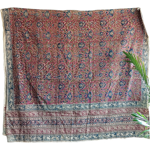 Kalamkari Hand Block Printed Cotton Purple and Blue Floral Dupatta