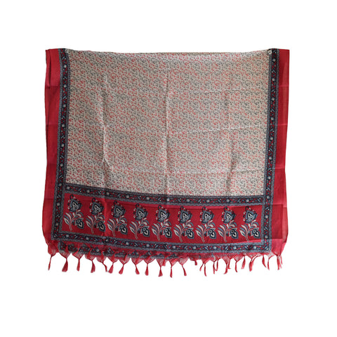 Khadi Cotton Floral Print Design Dupatta(Beige)