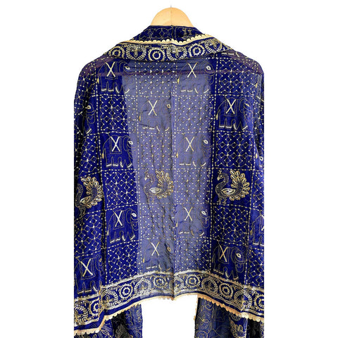 India Scarves Handcrafted Paisley Grid Dupatta in Georgette with Ornate Border Detailing