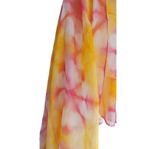 India Scarves Bagru Hand Block Floral kota Doria silk cotton Dupatta (Yellow)