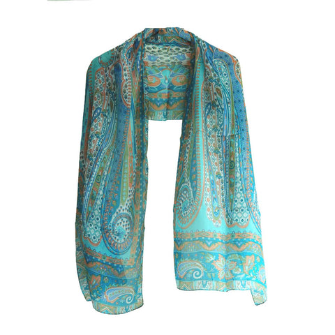 India Scarves Silk Stole, Prints Multi Color, 51 cm Width x 65 cm Length, Lightweight( Green )