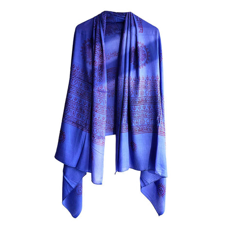 India Scarf Rayon Sarong with Hand-Printed Om Motifs( Dark Blue )