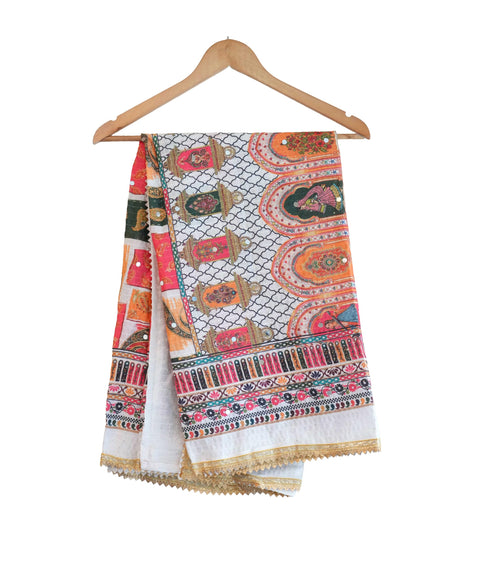 Chinon Pakistani Mirror Work Dupatta, Traditional Embellished Dupatta with Decorative Detailing
