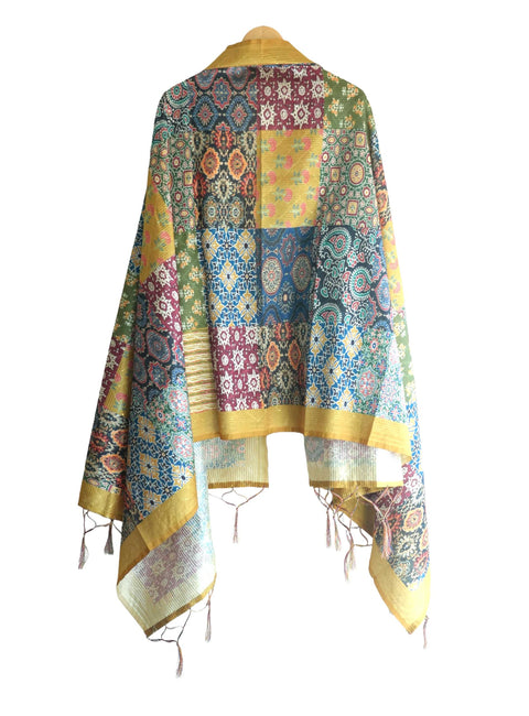 Assam Traditional Dupatta with Multicolor Multi moti Motif | Ethnic Printed Cotton Dupatta with Tassels