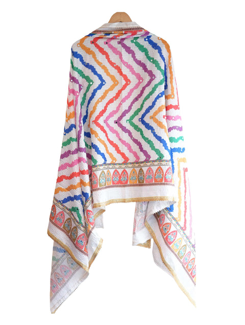Chinon Pakistani Mirror Work Dupatta, Traditional Embellished Dupatta with Decorative Detailing
