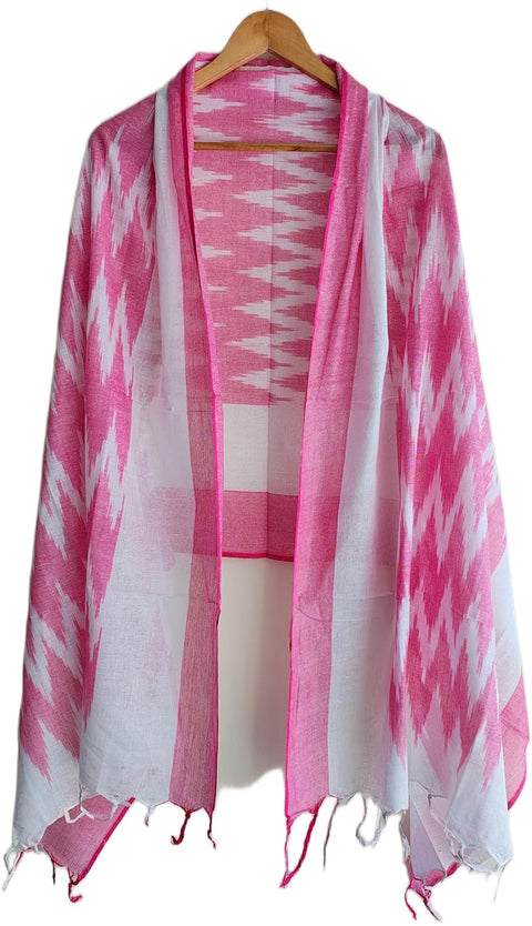 Cotton Ikkat Print Stole for Women, Blue and Indigo, Soft Lightweight Dupatta, 88 x 240 cm, Boho Traditional Indian Style