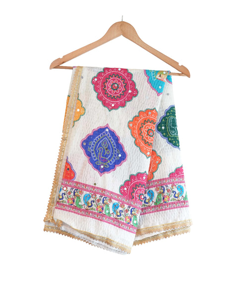 Chinon Pakistani Mirror Work Dupatta, Traditional Embellished Dupatta with Decorative Detailing
