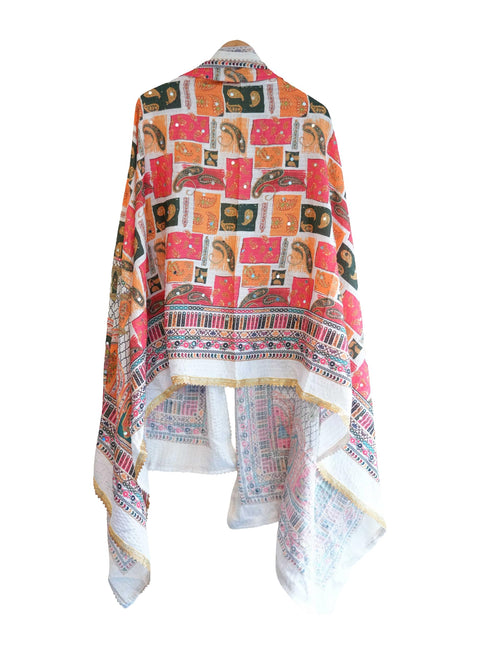 Chinon Pakistani Mirror Work Dupatta, Traditional Embellished Dupatta with Decorative Detailing