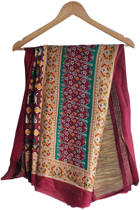 Printed Modal Silk Patola Print Dupatta, Traditional Indian Scarf with Geometric Motifs, Digital Print Design