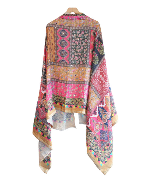 Chinon Pakistani Mirror Work Dupatta, Traditional Embellished Dupatta with Decorative Detailing