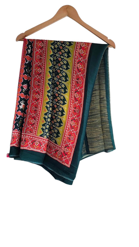 Printed Modal Silk Patola Print Dupatta, Traditional Indian Scarf with Geometric Motifs, Digital Print Design