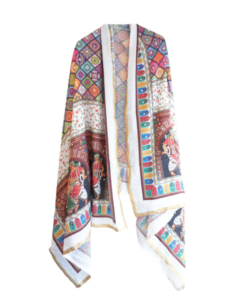 Chinon Pakistani Mirror Work Dupatta, Traditional Embellished Dupatta with Decorative Detailing