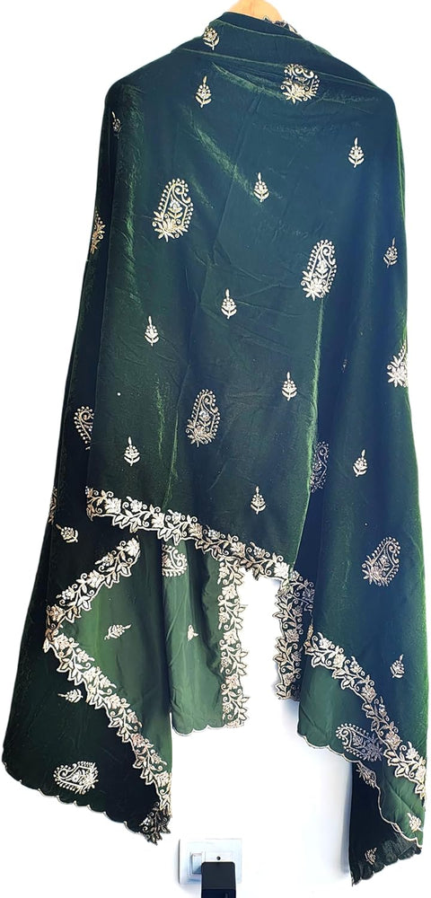 Velvet Dupatta for Women with Gold Zari Embroidery | Dupatta with Scalloped Border