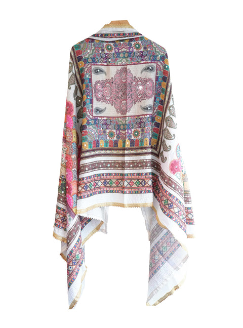 Chinon Pakistani Mirror Work Dupatta, Traditional Embellished Dupatta with Decorative Detailing