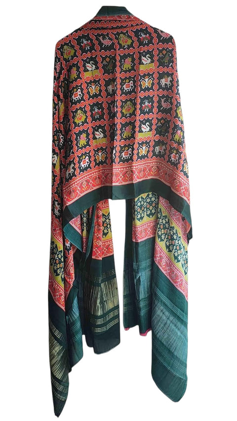 Printed Modal Silk Patola Print Dupatta, Traditional Indian Scarf with Geometric Motifs, Digital Print Design
