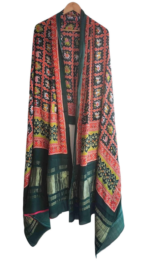 Printed Modal Silk Patola Print Dupatta, Traditional Indian Scarf with Geometric Motifs, Digital Print Design