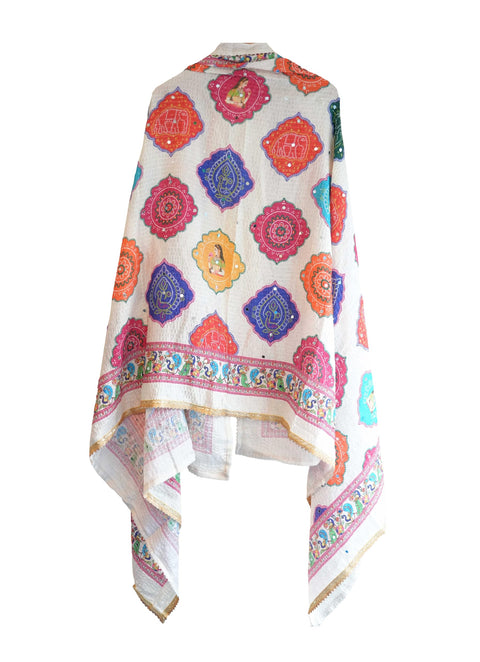 Chinon Pakistani Mirror Work Dupatta, Traditional Embellished Dupatta with Decorative Detailing