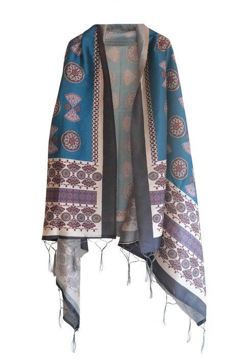 Assam Silk Traditional Dupatta with Multicolor Multi moti Motif | Ethnic Printed Cotton Dupatta with Tassels
