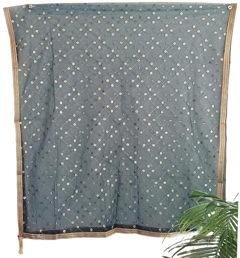 Traditional Embroidered Net Dupatta with Golden Border, Red Sequined Scarf, Diamond Pattern Dupatta, Chunni