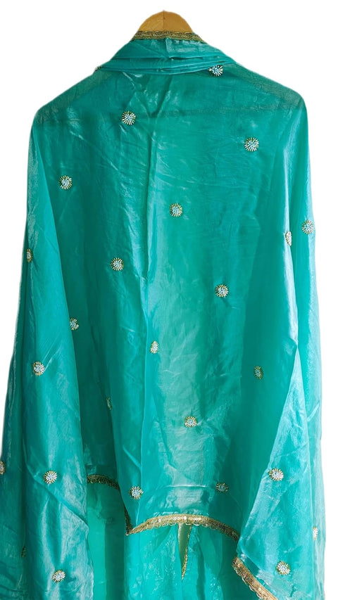 Fendi Fabric Dupatta with Bead Floral Work, Gota Lace Border