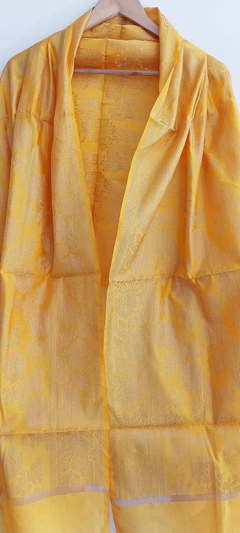 The Women's Art Silk Woven Banarasi Jacquard Dupatta(Yellow)