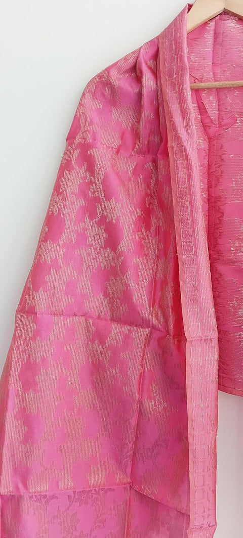 The Women's Art Silk Woven Banarasi Jacquard Dupatta(Pink)