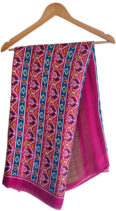Printed Modal Silk Patola Print Dupatta, Traditional Indian Scarf with Geometric Motifs, Digital Print Design