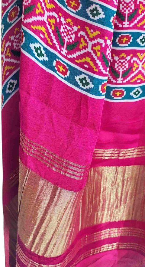 Printed Modal Silk Patola Print Dupatta, Traditional Indian Scarf with Geometric Motifs, Digital Print Design