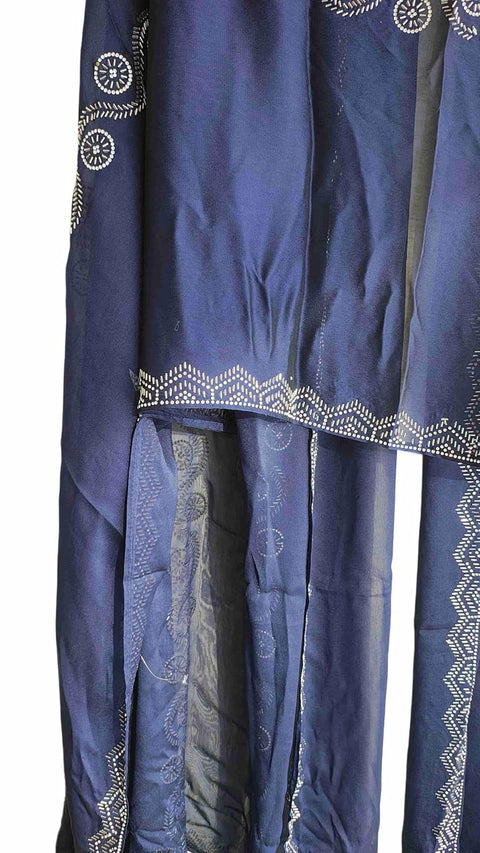 INDISA SCARVE'S FENDI Cut Beads Dupatta, Navy Blue, Embroidered Border, Lightweight Sheer Fabric, Traditional Indian Scarf