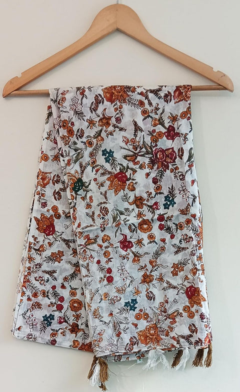 Lightweight Breathable Pure Cotton Stole Scarf for Summer, Size2,25 Mtr(White And Yellow Colour)