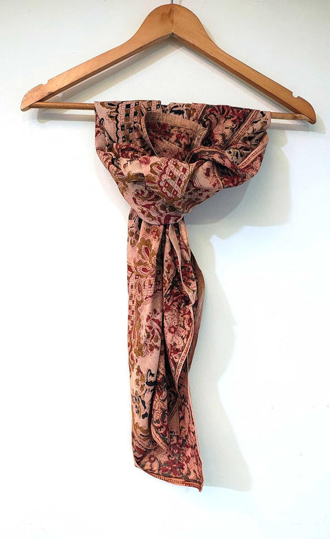 Hand Block Printed Kalamkari Stole - Floral Scarves with Traditional Indian look(100X100 cm)