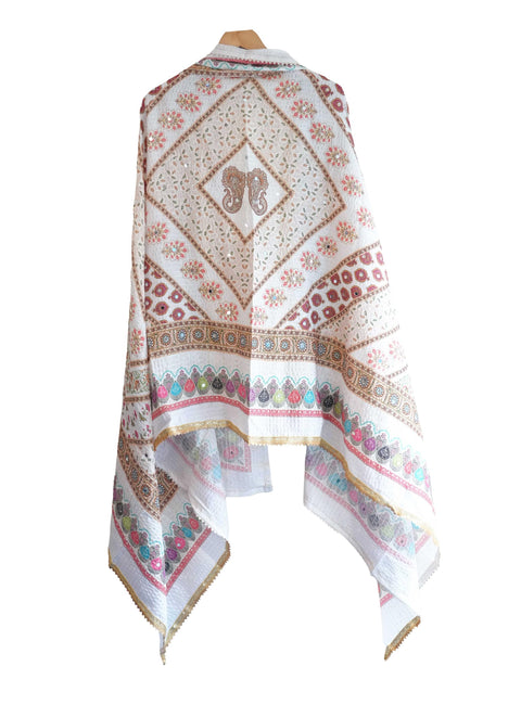 Chinon Pakistani Mirror Work Dupatta, Traditional Embellished Dupatta with Decorative Detailing