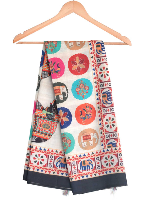 Assam Silk Traditional Dupatta with Multicolor Multi moti Motif | Ethnic Printed Cotton Dupatta with Tassels