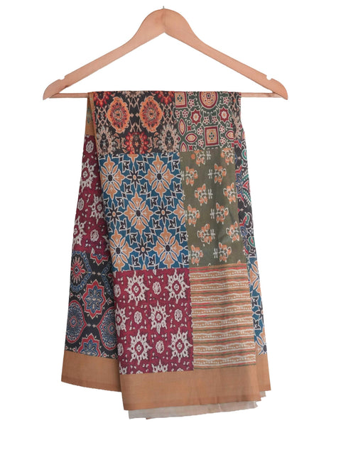 Assam Silk Traditional Dupatta with Multicolor Multi moti Motif | Ethnic Printed Cotton Dupatta with Tassels