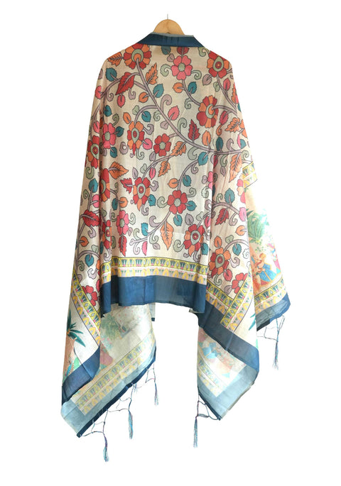 Assam Silk Traditional Dupatta with Multicolor Multi moti Motif | Ethnic Printed Cotton Dupatta with Tassels