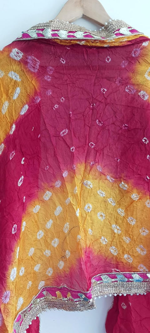 Women's Embellished Yellow And Red colour Dupatta: A Touch of Silk & Shimmer Bandhani Work Size 190X98X3
