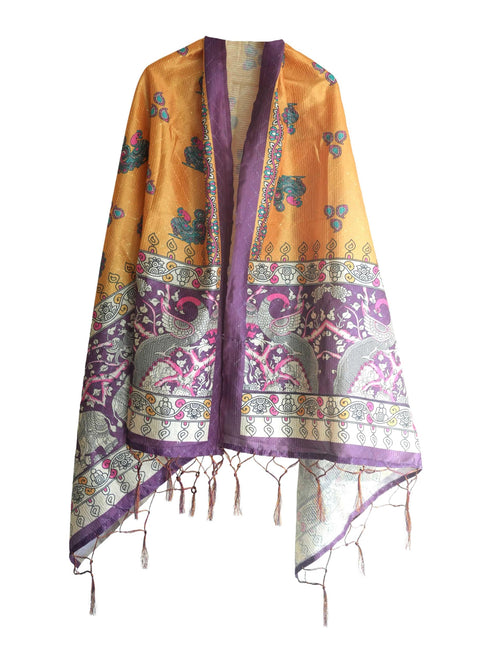 Assam Traditional Dupatta with Multicolor Multi moti Motif | Ethnic Printed Cotton Dupatta with Tassels