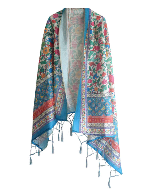 Assam Traditional Dupatta with Multicolor Multi moti Motif | Ethnic Printed Cotton Dupatta with Tassels