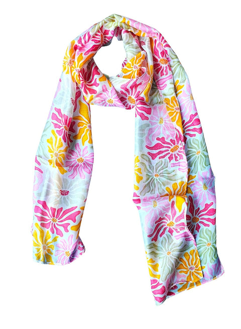 Silk Stole, Prints Multi Color, 51 cm Width x 65 cm Length, Lightweight(Pink And Yellow)