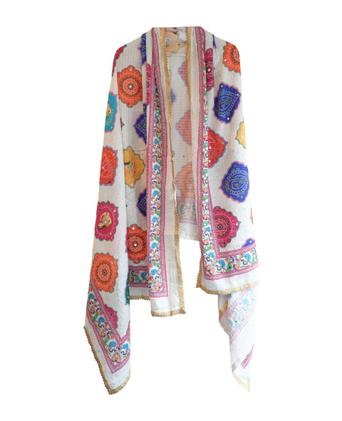 Chinon Pakistani Mirror Work Dupatta, Traditional Embellished Dupatta with Decorative Detailing
