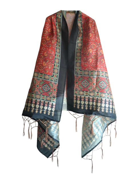 Assam Silk Traditional Dupatta with Multicolor Multi moti Motif | Ethnic Printed Cotton Dupatta with Tassels