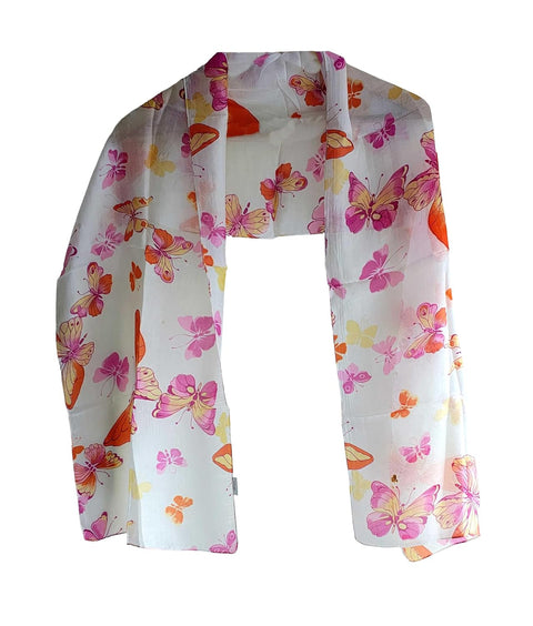Close-up of White Pink Silk Stole fabric and print detail