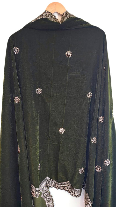 Luxury Micro-Velvet Embroidered Dupatta for Women | Heavy Scalloped Cutwork Border with Butti Work