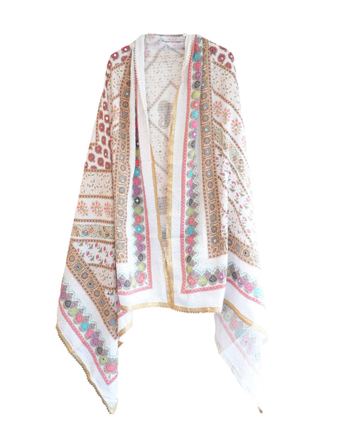 Chinon Pakistani Mirror Work Dupatta, Traditional Embellished Dupatta with Decorative Detailing