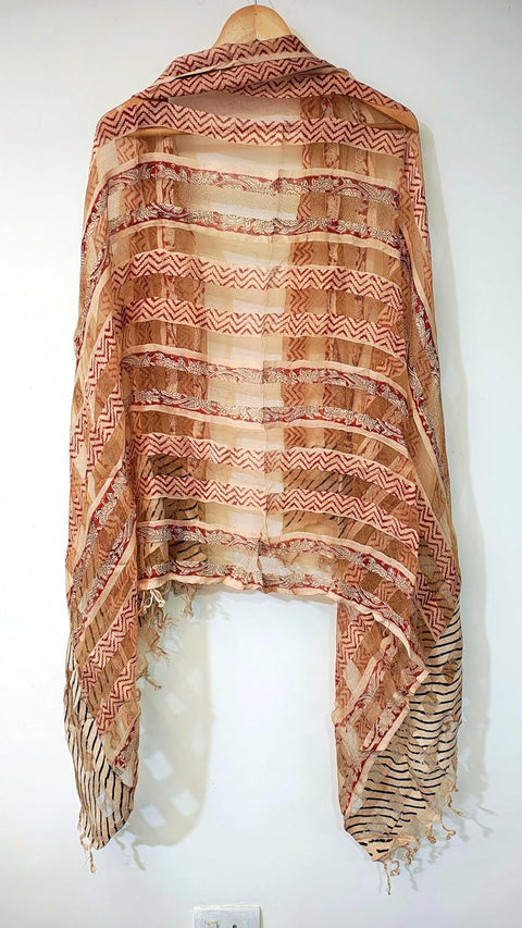 Kalamkari silk floral Stole (Light orange)