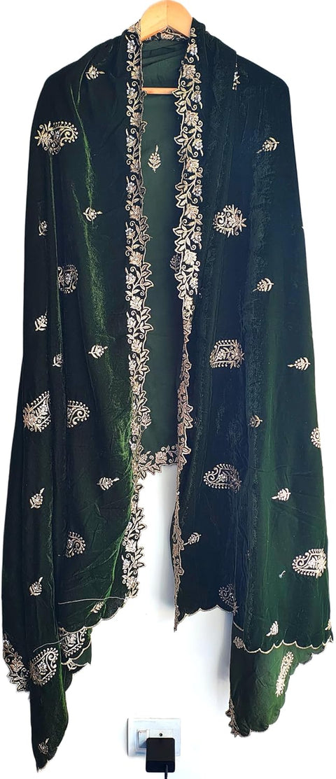 Velvet Dupatta for Women with Gold Zari Embroidery | Dupatta with Scalloped Border