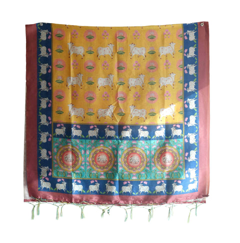 Assam Silk Traditional Dupatta with Multicolor Multi moti Motif | Ethnic Printed Cotton Dupatta with Tassels