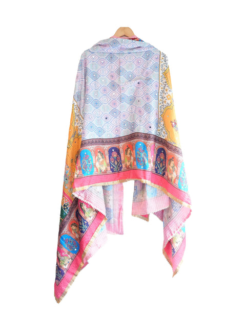 Chinon Pakistani Mirror Work Dupatta, Traditional Embellished Dupatta with Decorative Detailing