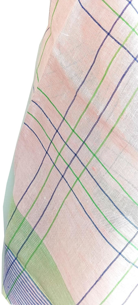 Blue Pink Cheks Pure Linen Soft Stole Size 55 X 190 Cm