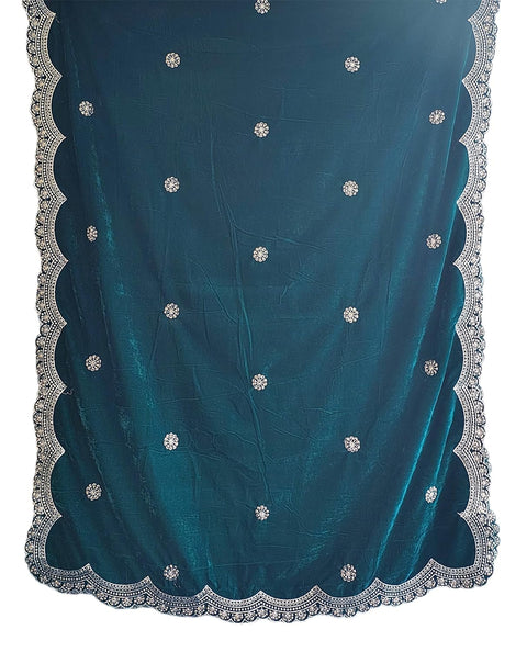 Luxury Micro-Velvet Embroidered Dupatta for Women | Heavy Scalloped Cutwork Border with Butti Work